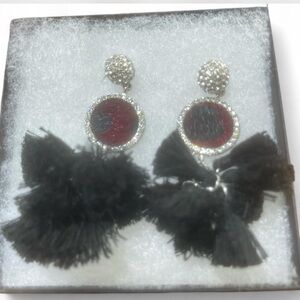 Elegant Black and Red Tassel Earrings